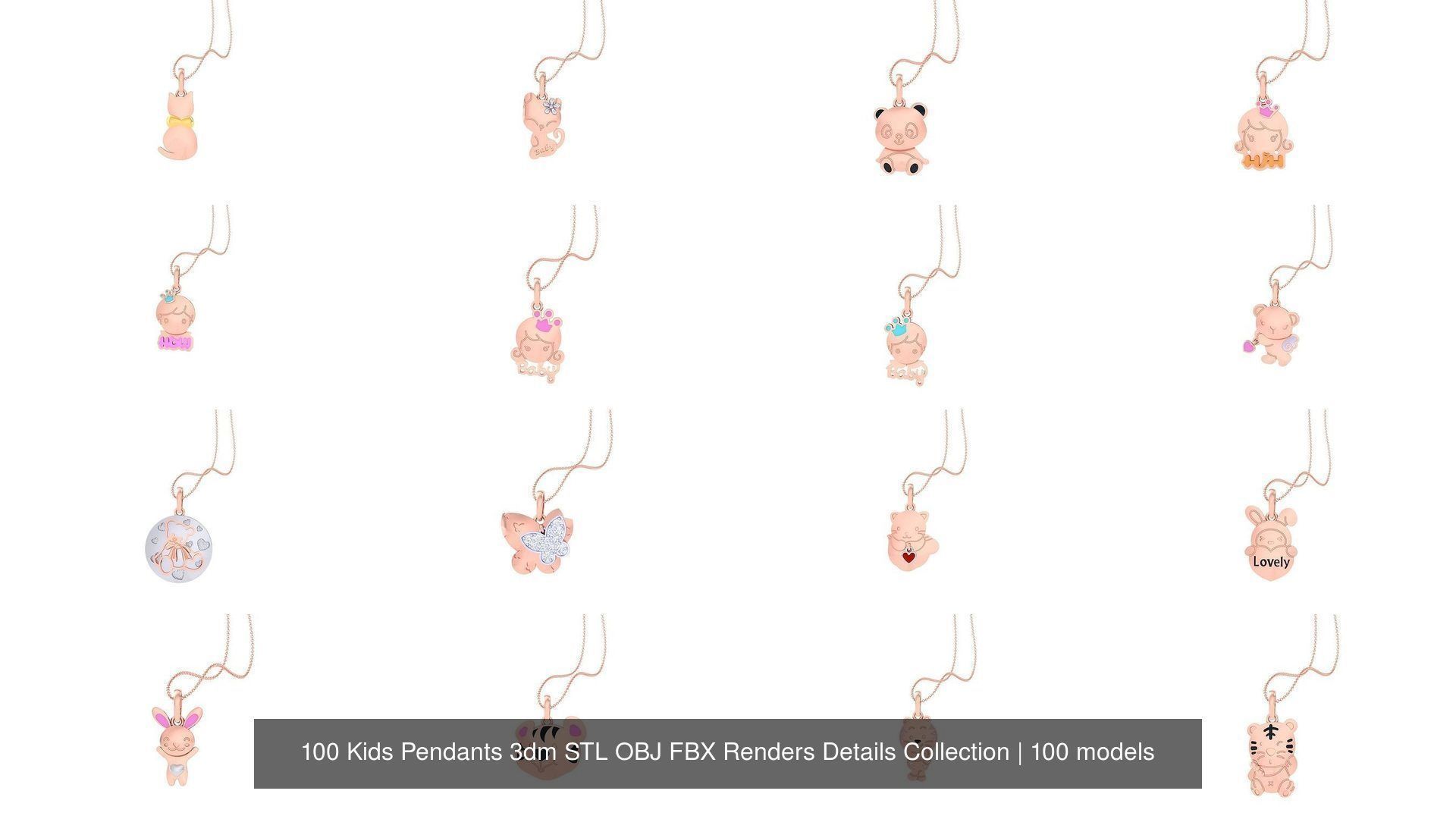 100 Kids Pendants 3dm STL OBJ FBX Renders Details Collection _10
