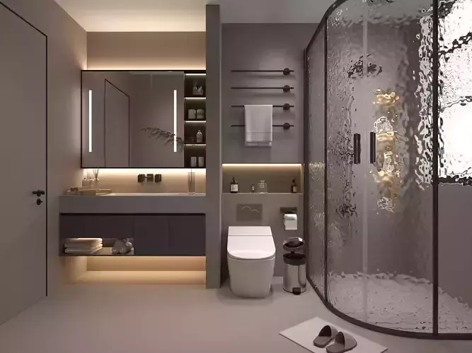 Bathroom modern with glass shower and toilet 3D model