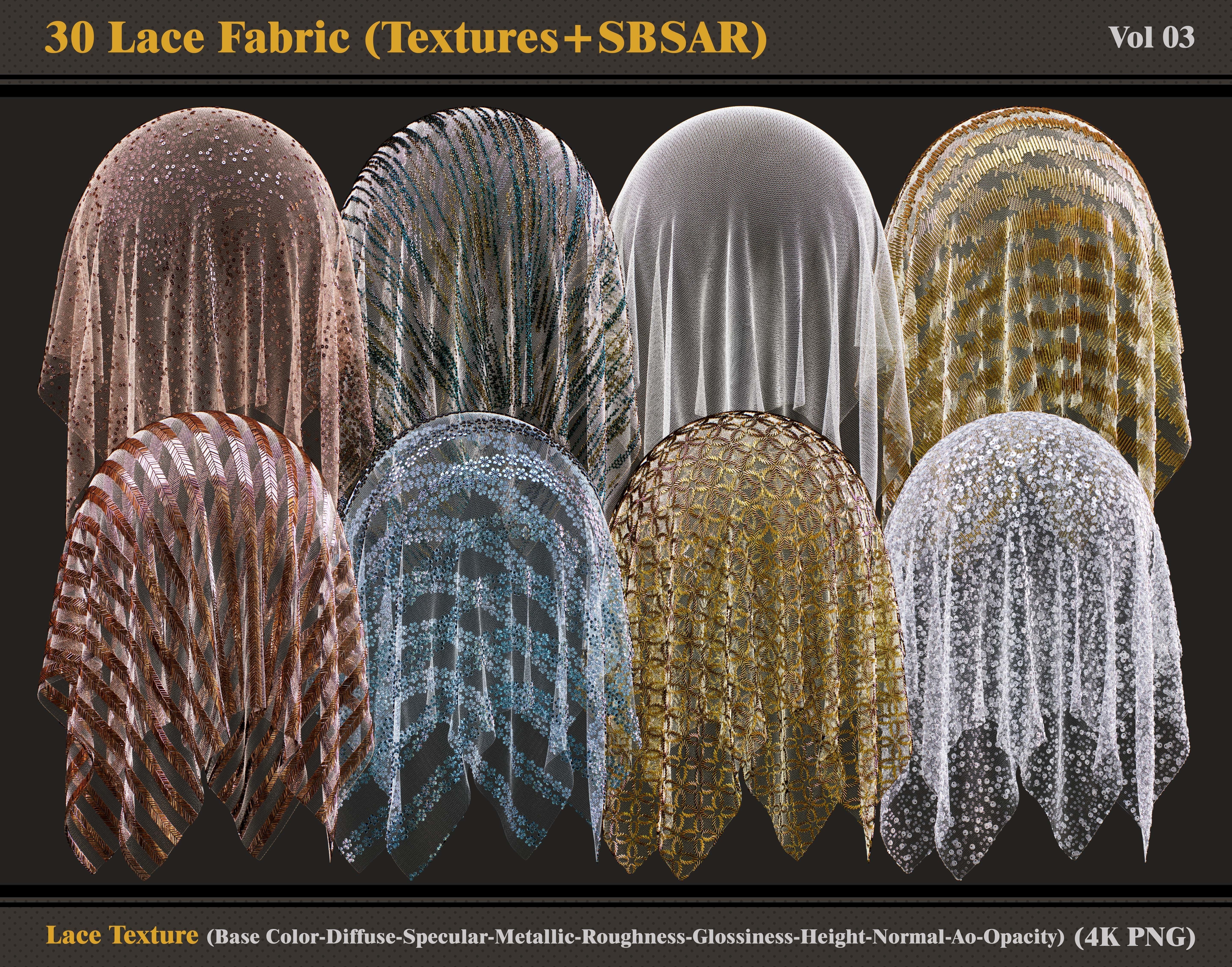 30 Lace Fabric Materials Textures and SBSAR Texture_1