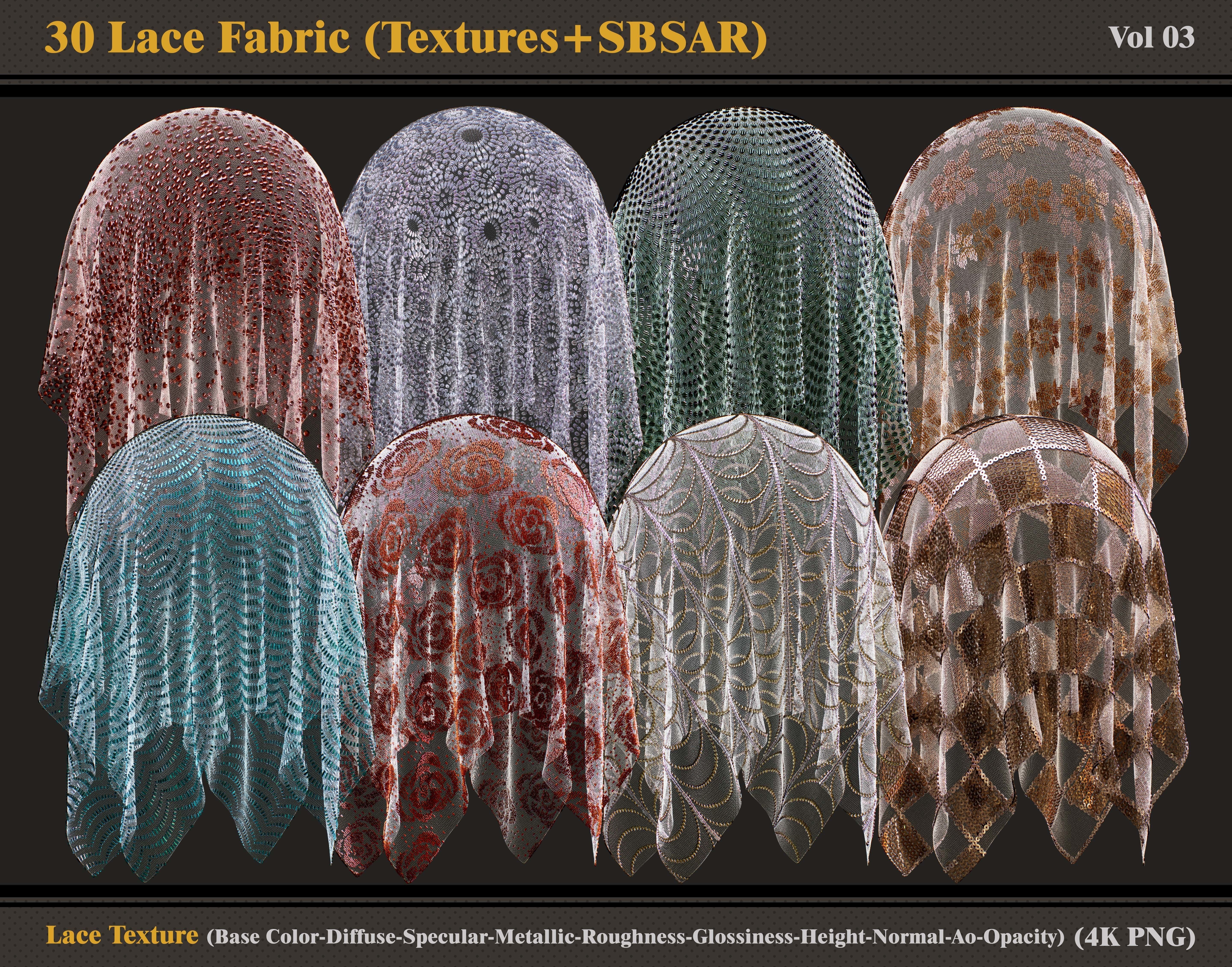 30 Lace Fabric Materials Textures and SBSAR Texture_3