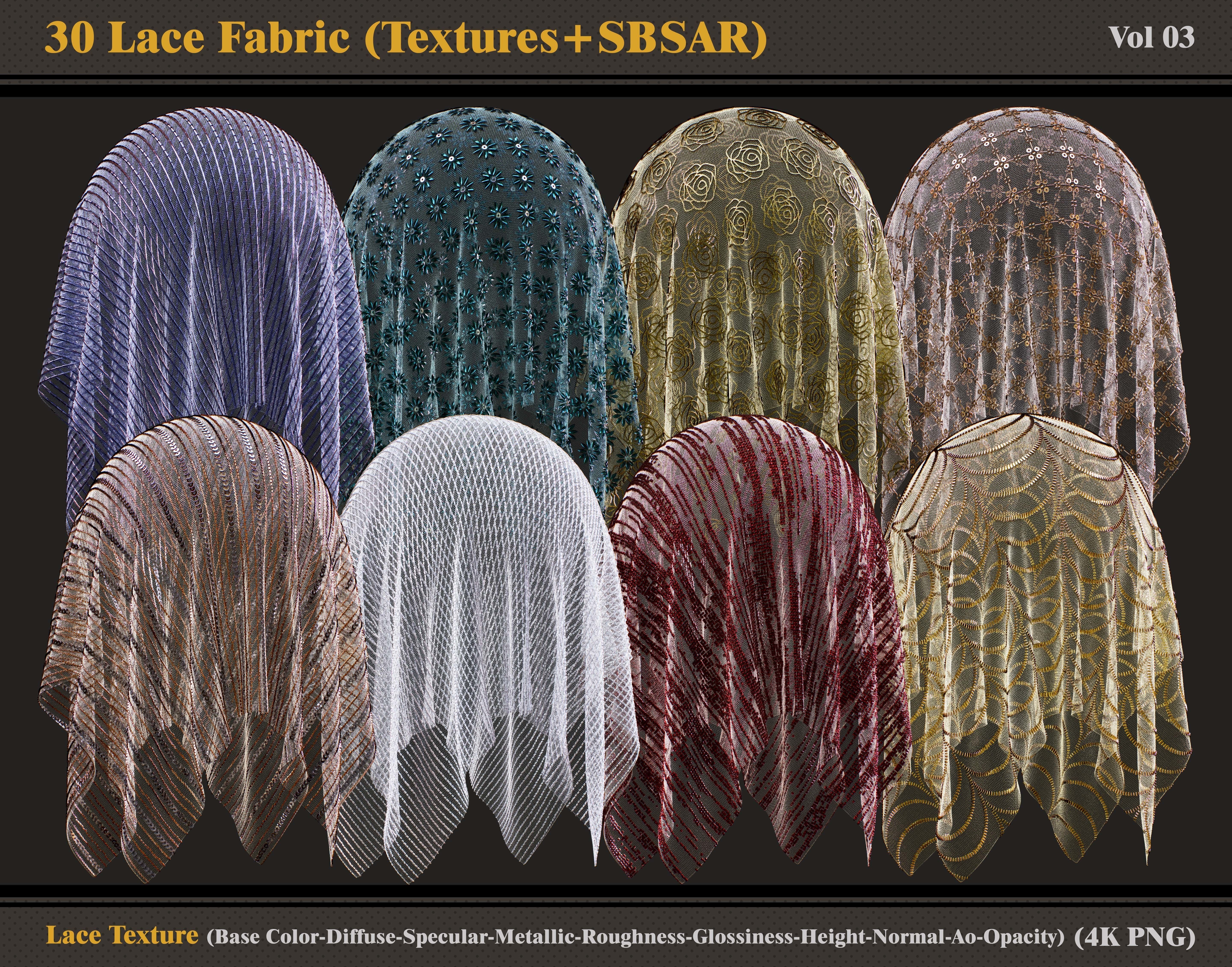30 Lace Fabric Materials Textures and SBSAR Texture_2