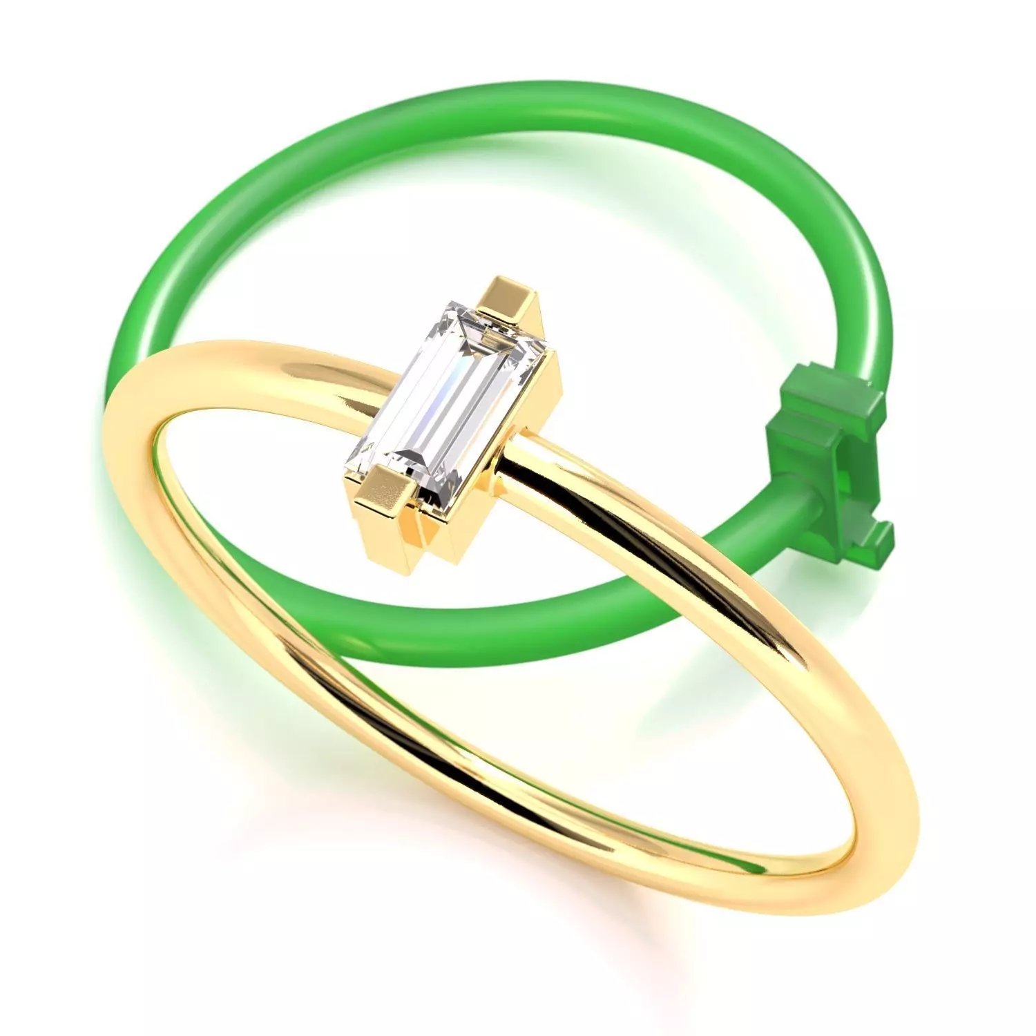 Tiny Baguette Dimond Ring 3D print model_0
