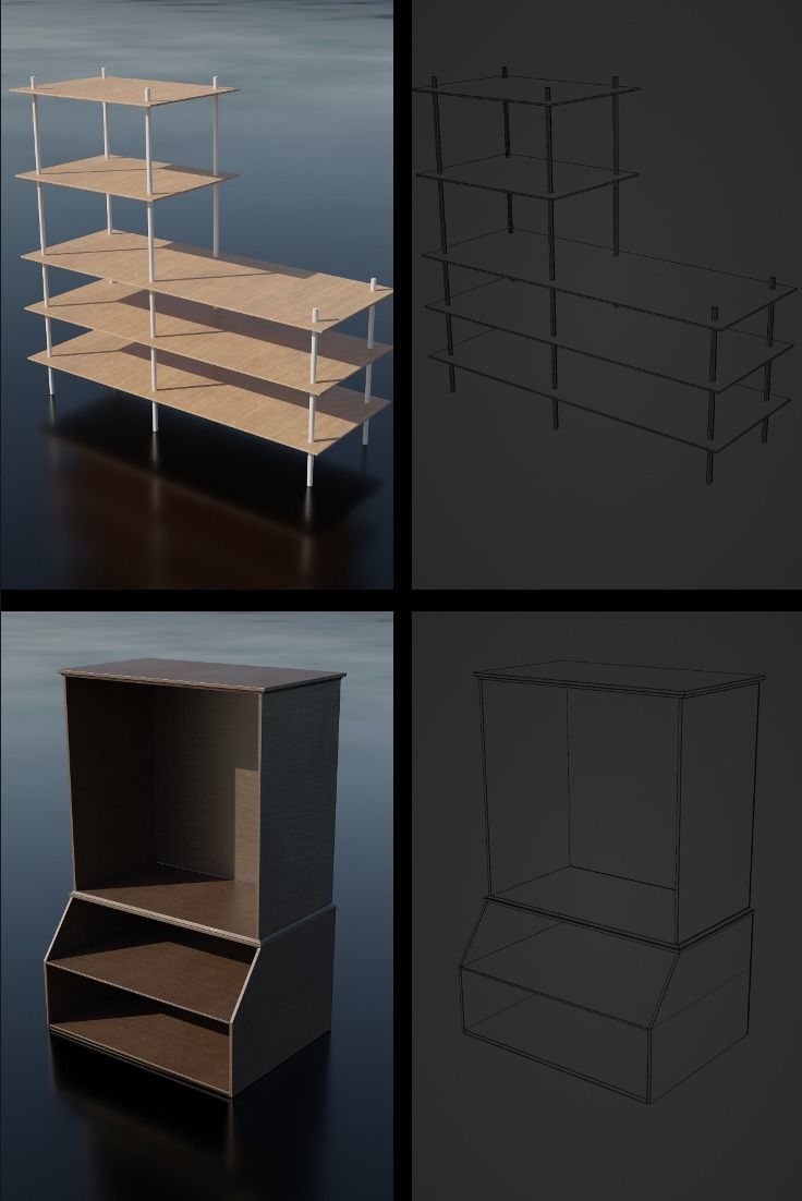 Storage Shelf Asset Pack Low-poly 3D model_10
