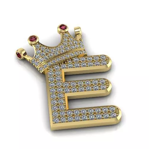 Letter E with crown Model 2955 3D print model_0