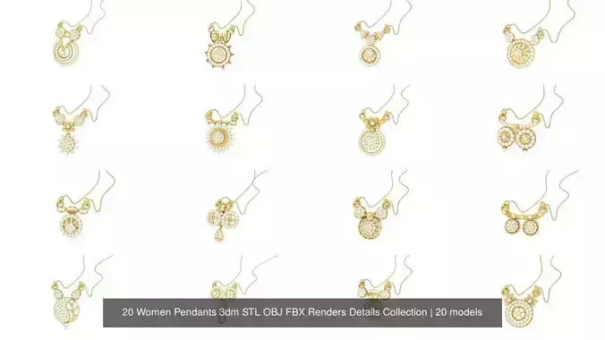 20 Women Pendants 3dm STL OBJ FBX Renders Details Collection