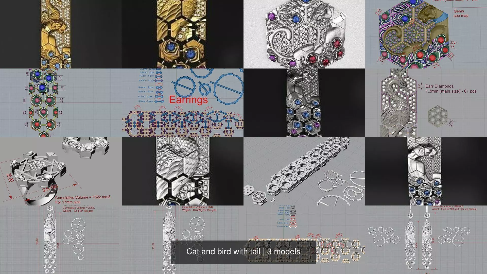 Cat and bird with tail 3D Model Collection_0