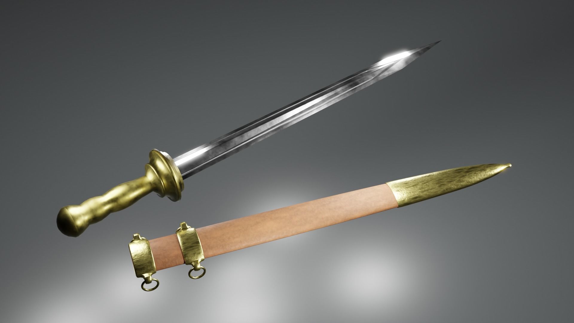 Gladius sword with gold handle 3D model_3