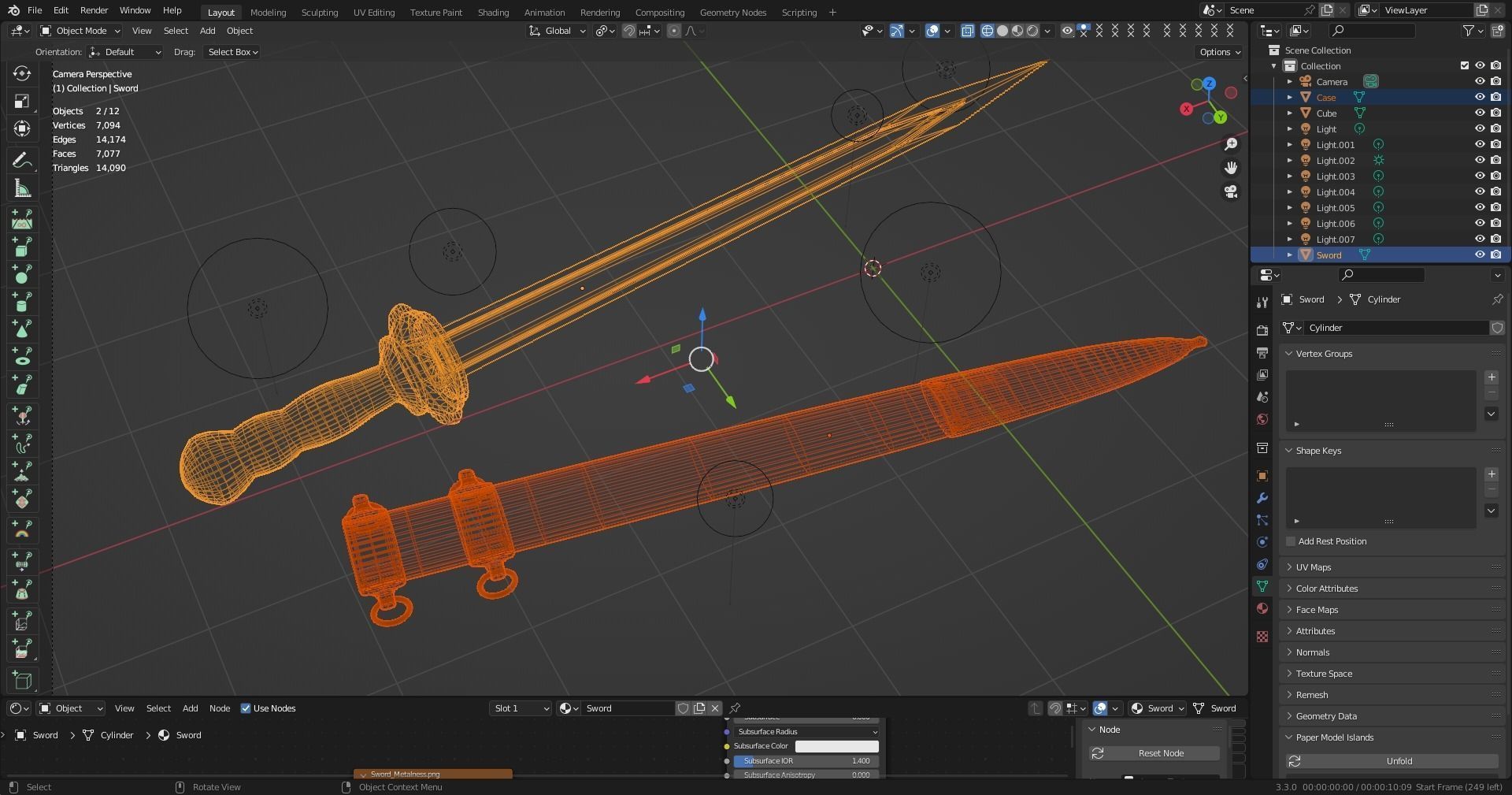 Gladius sword with gold handle 3D model_5