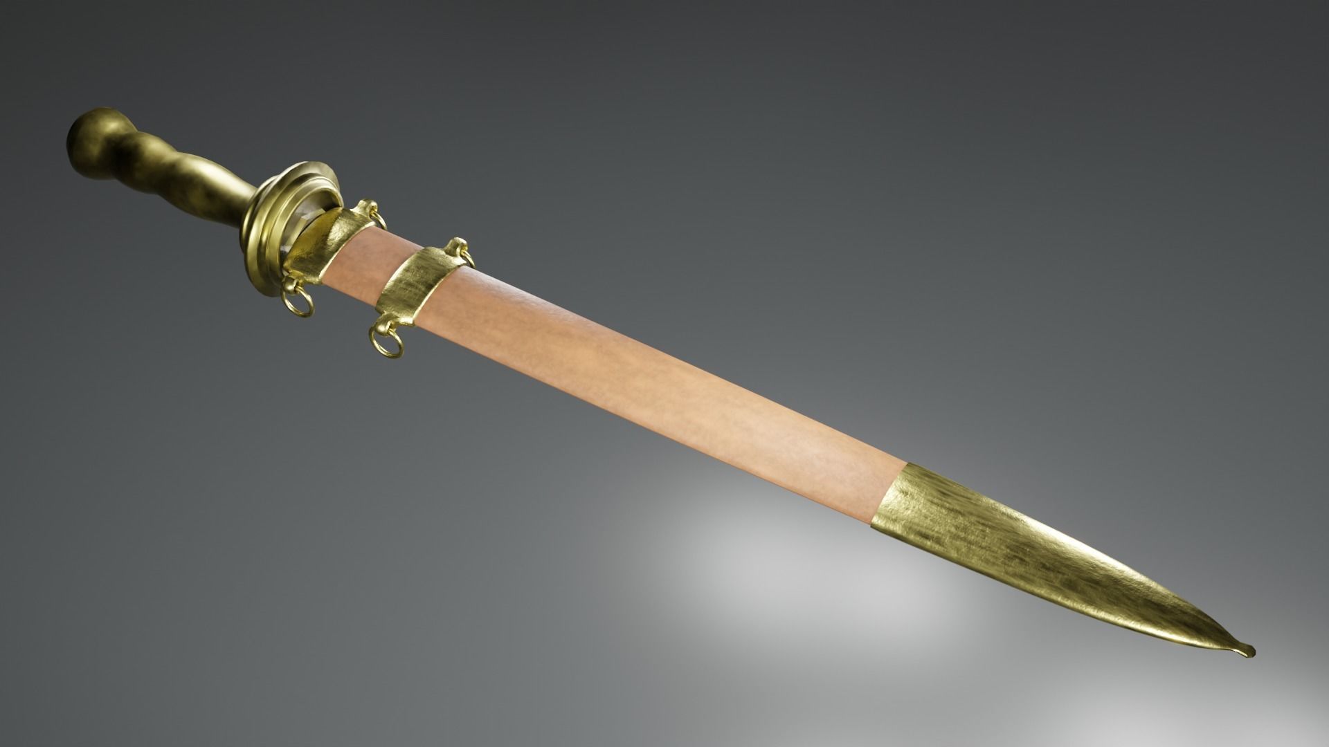 Gladius sword with gold handle 3D model_4