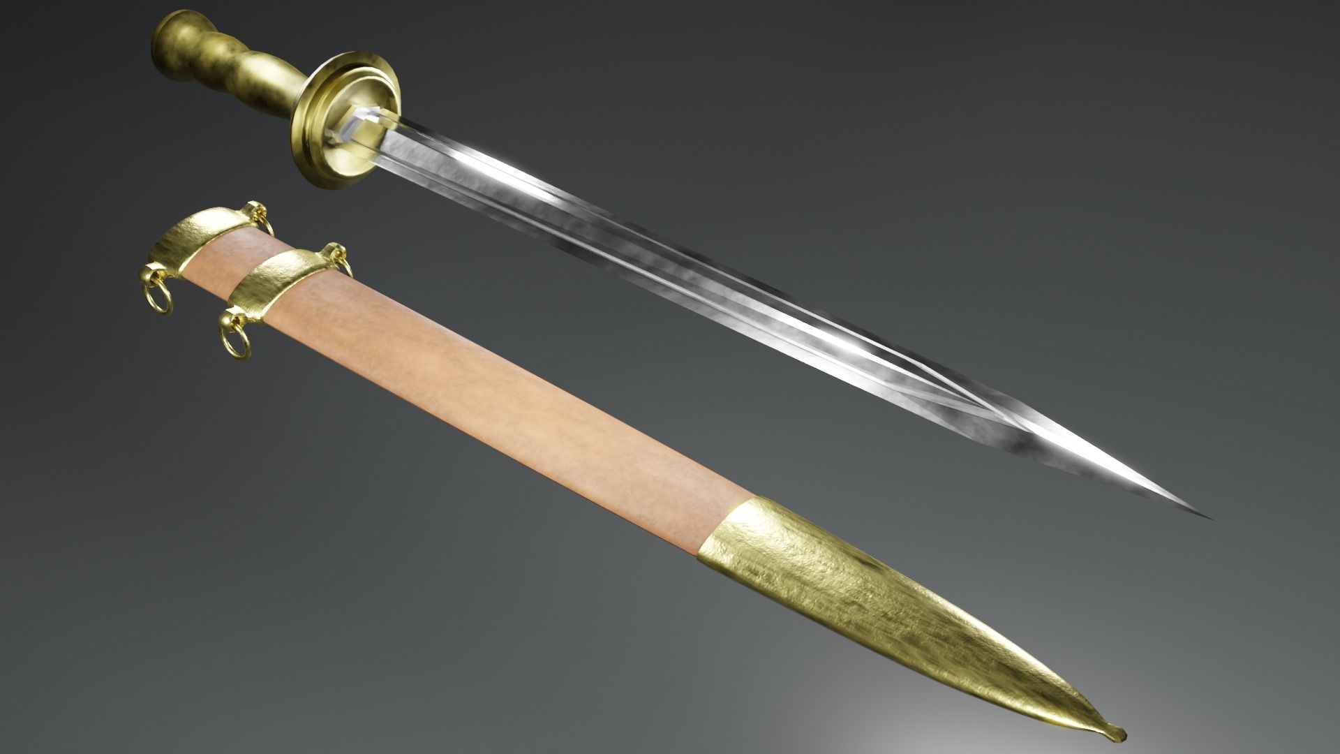 Gladius sword with gold handle 3D model_1