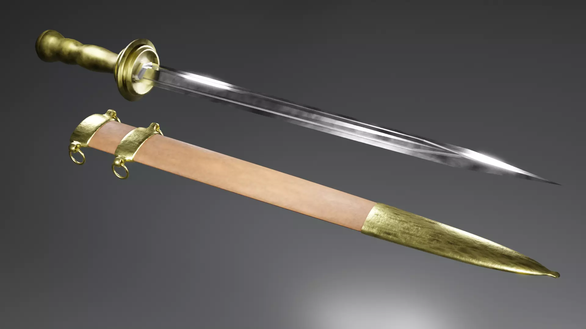 Gladius sword with gold handle 3D model_0
