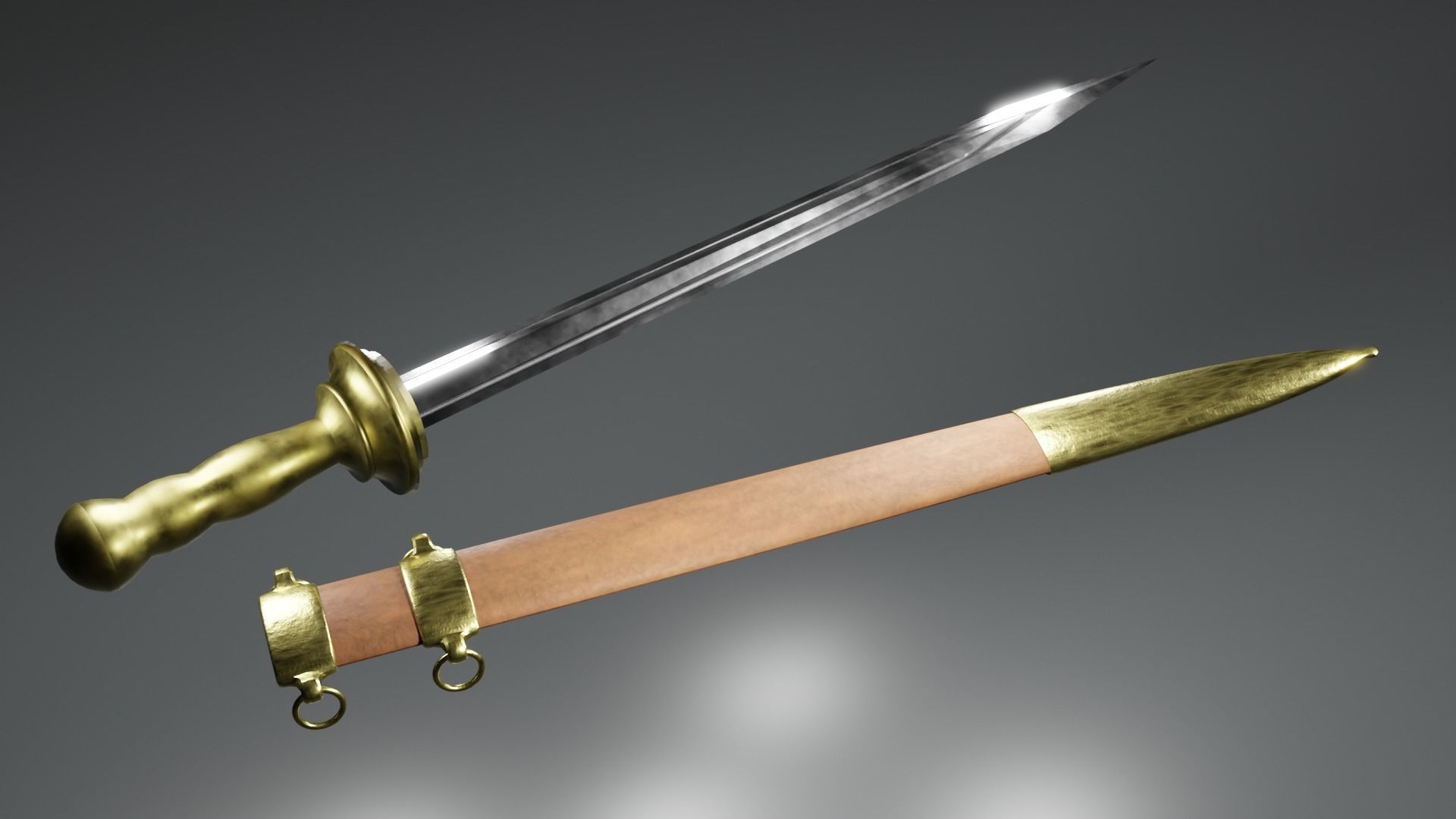 Gladius sword with gold handle 3D model_2