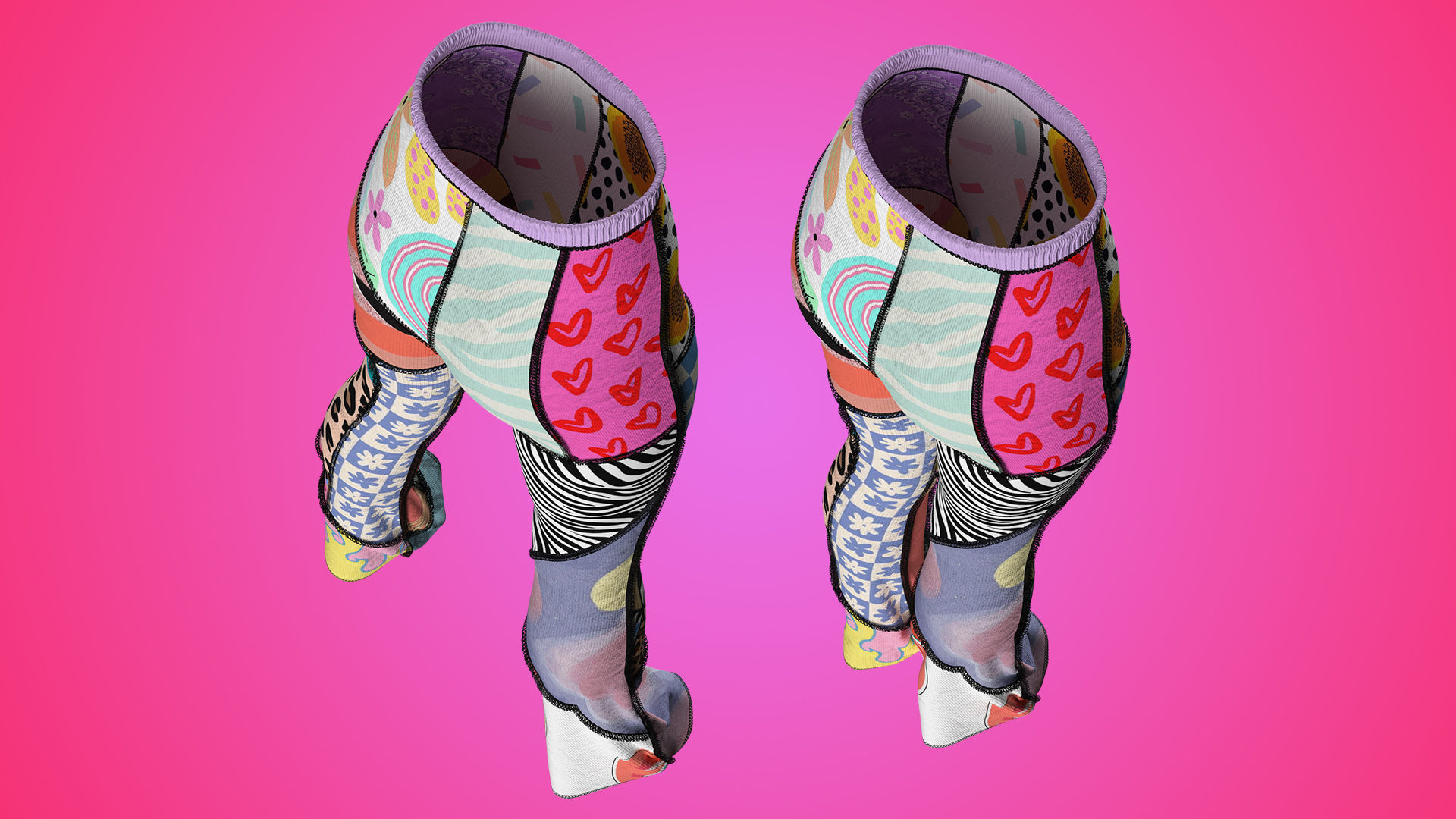 Patchwork High-waisted Knit Pants Fitted to Gen8 Body Mesh 3D model_3