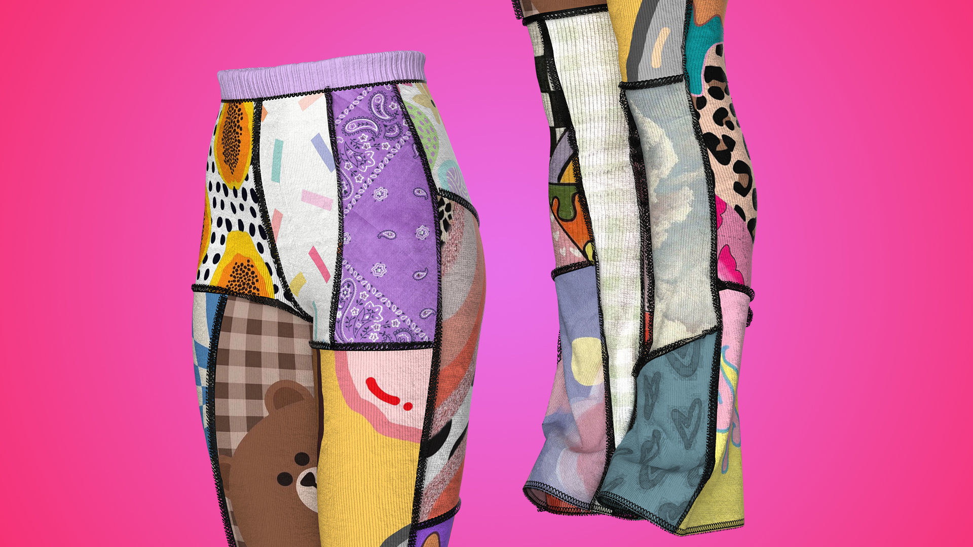 Patchwork High-waisted Knit Pants Fitted to Gen8 Body Mesh 3D model_1