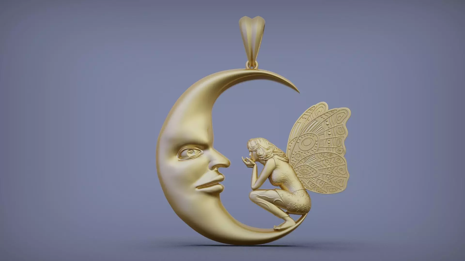 Fairy and moon pendant 3D print model