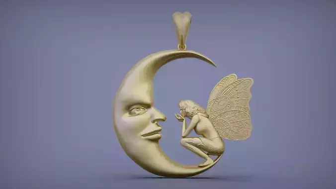 Fairy and moon pendant 3D print model
