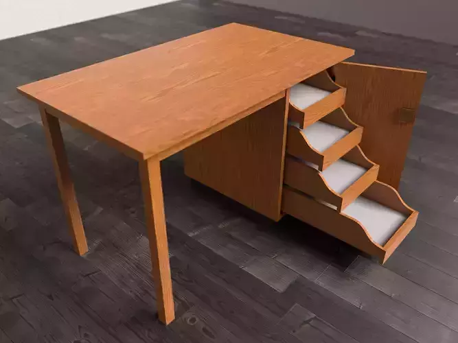 Wooden Office Desk - Highres Textures - mid-poly and