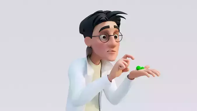 Scientist Cartoon Man Character Rigged 3D model
