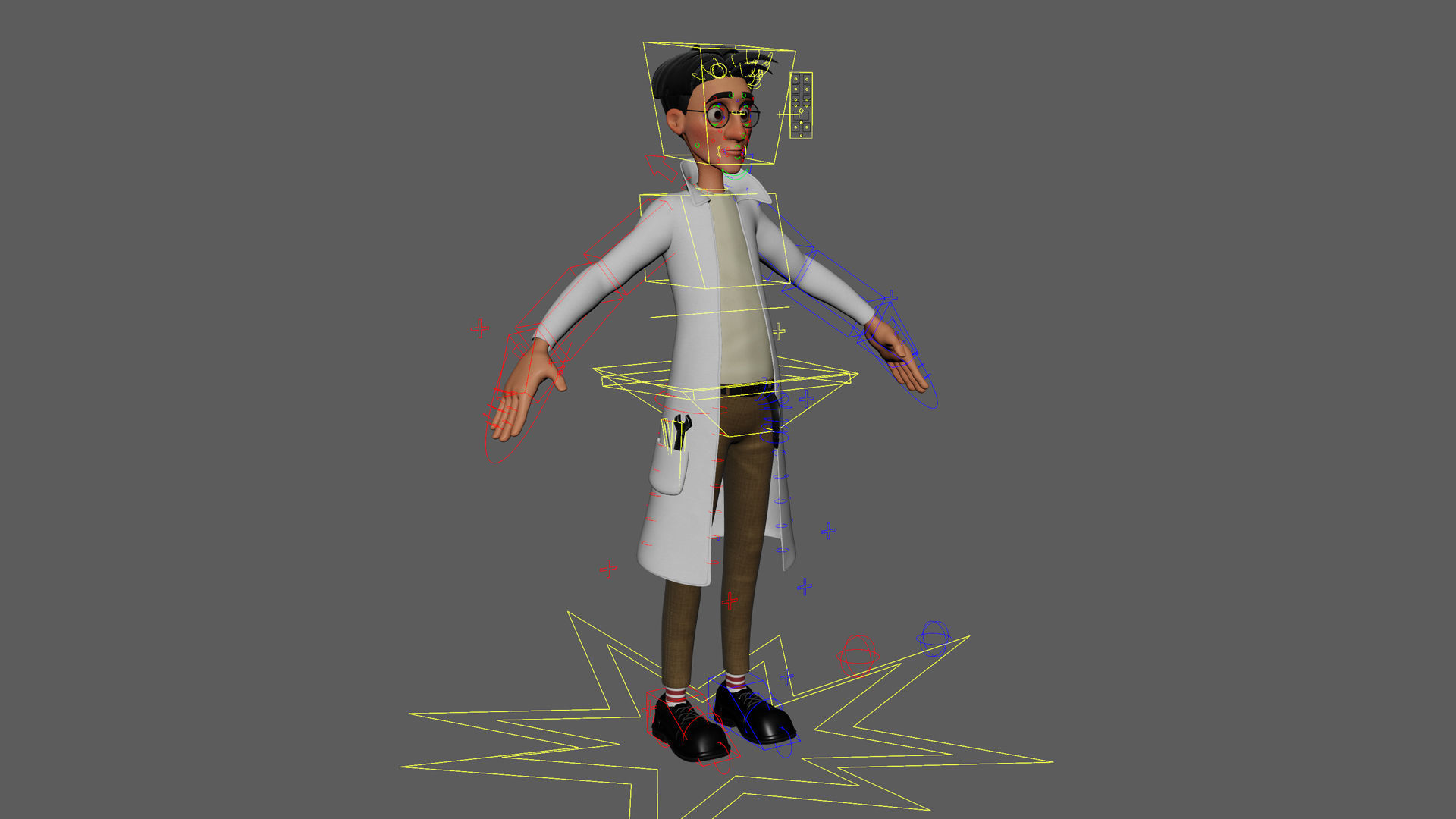 Scientist Cartoon Man Character Rigged 3D model_4