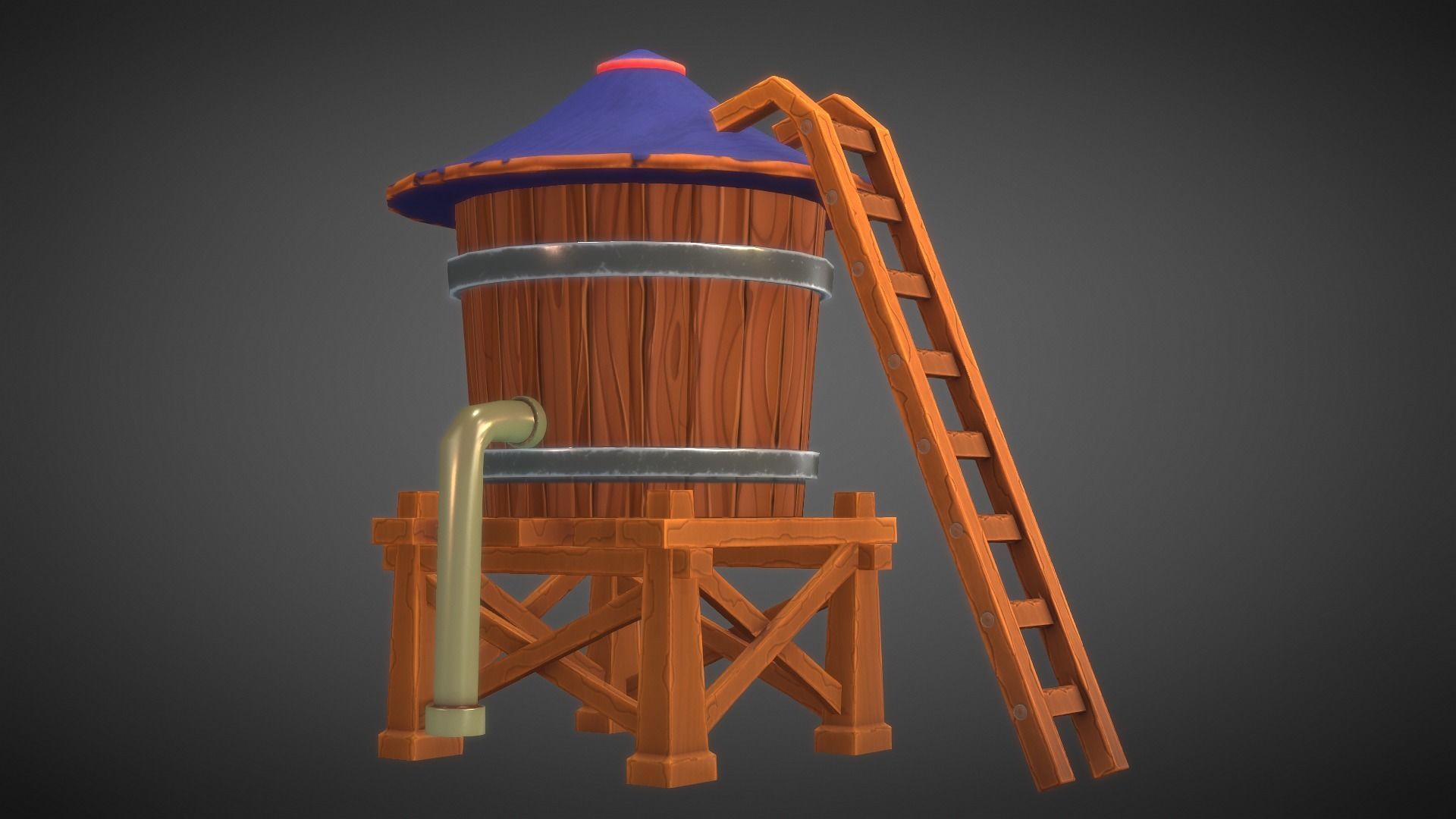 Stylized Water Tank Low-poly 3D model_5