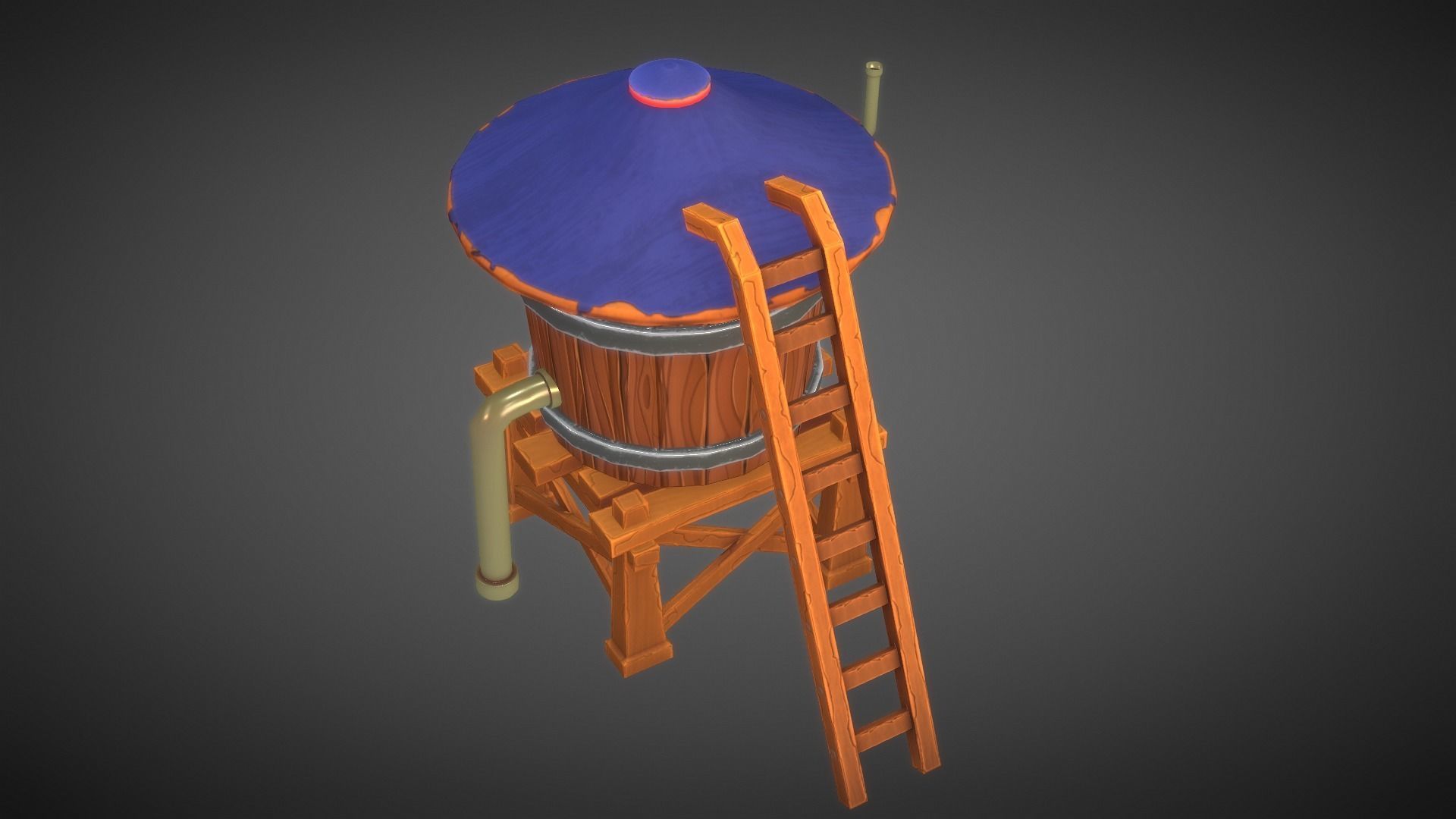 Stylized Water Tank Low-poly 3D model_3