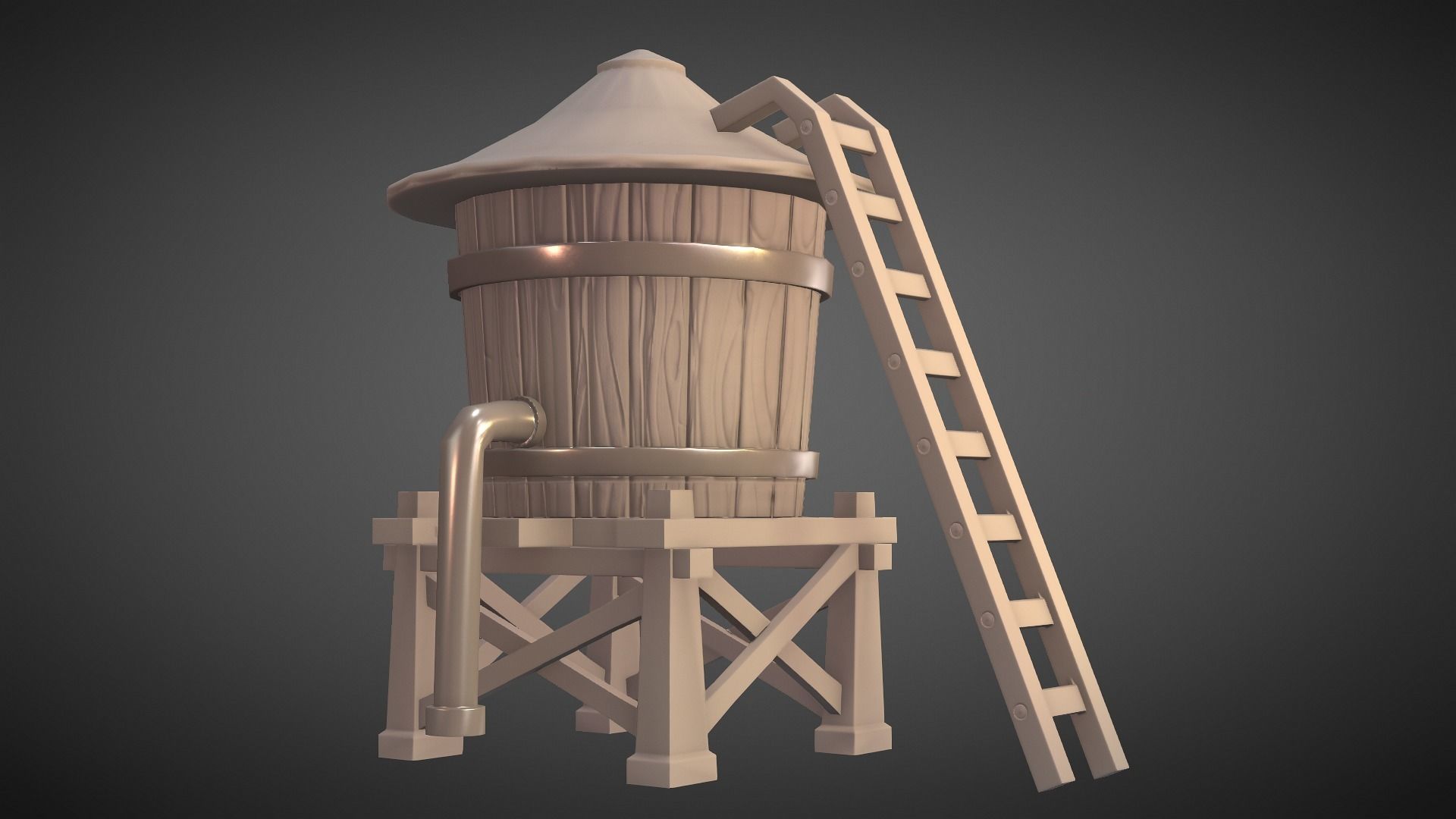Stylized Water Tank Low-poly 3D model_6