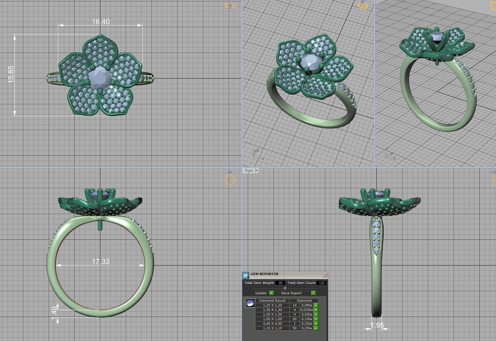 5 Petals Flower Ring 3dmodel with 30 pointer stone 3D print model_15