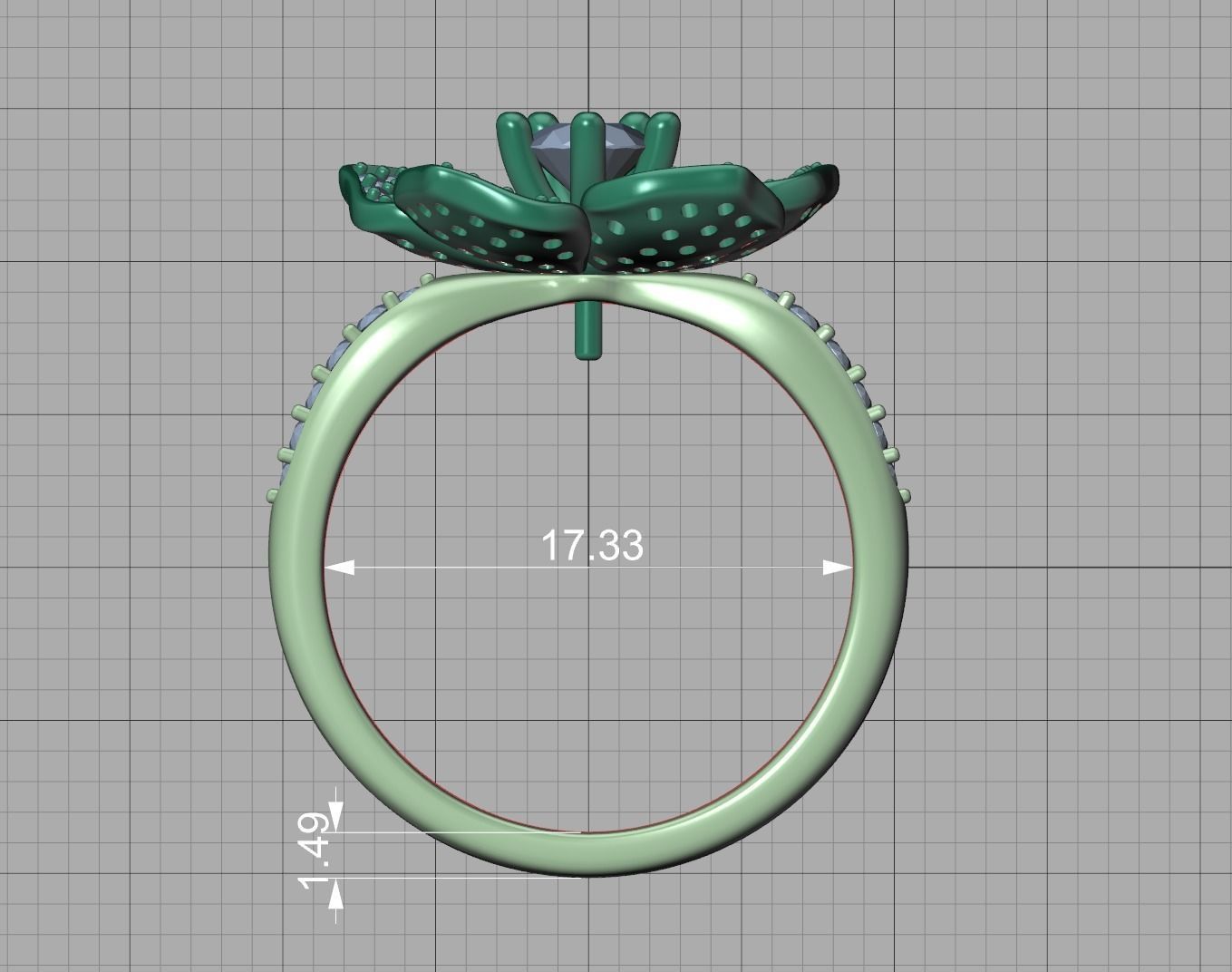 5 Petals Flower Ring 3dmodel with 30 pointer stone 3D print model_17