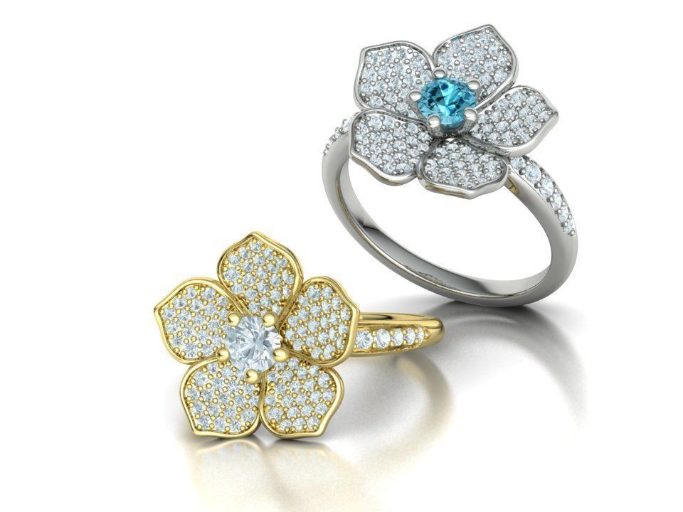 5 Petals Flower Ring 3dmodel with 30 pointer stone 3D print model_6