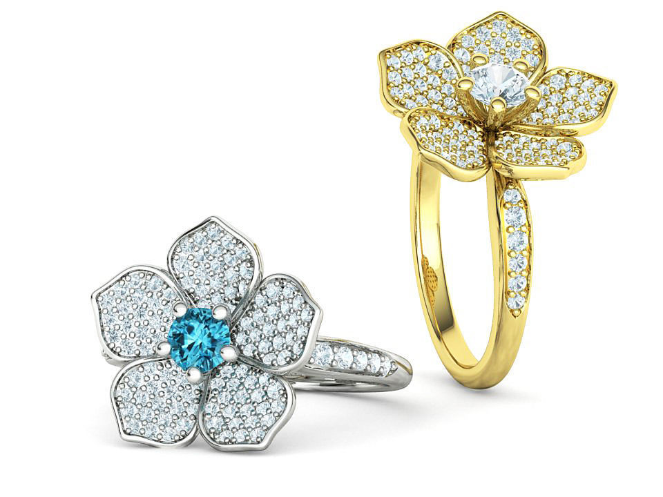 5 Petals Flower Ring 3dmodel with 30 pointer stone 3D print model_2