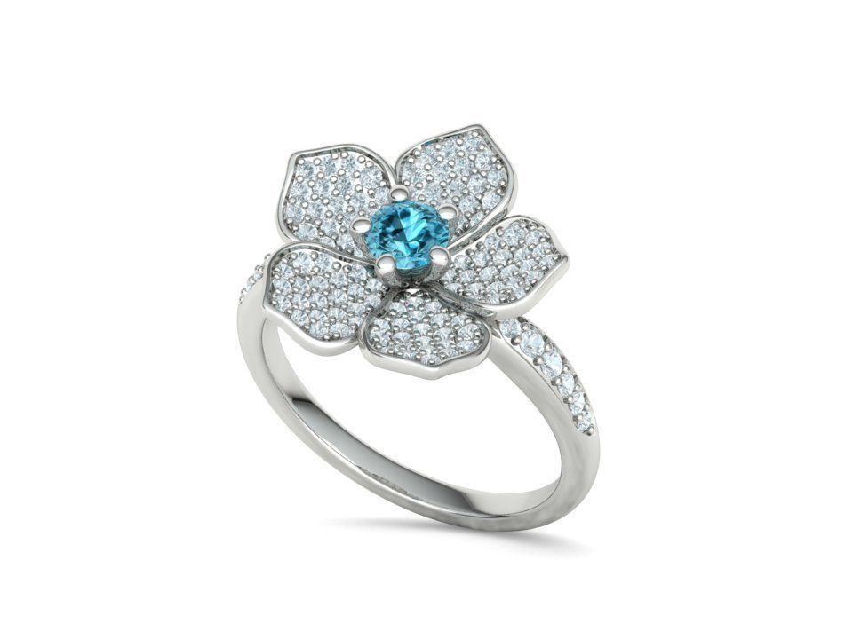 5 Petals Flower Ring 3dmodel with 30 pointer stone 3D print model_28