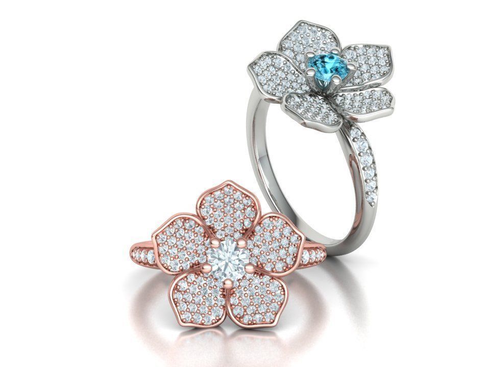 5 Petals Flower Ring 3dmodel with 30 pointer stone 3D print model_4