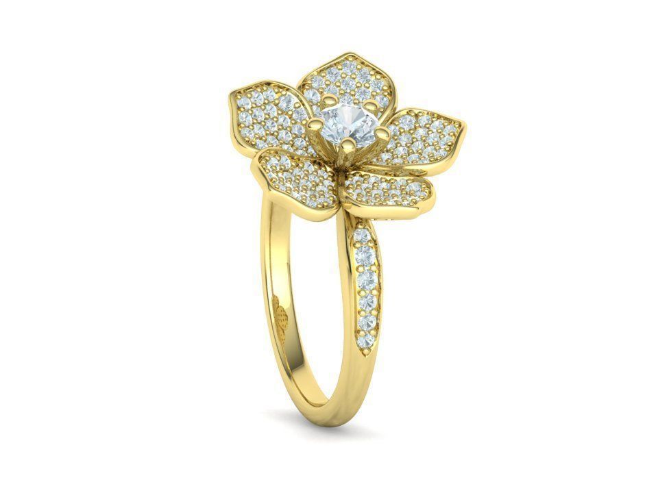 5 Petals Flower Ring 3dmodel with 30 pointer stone 3D print model_8