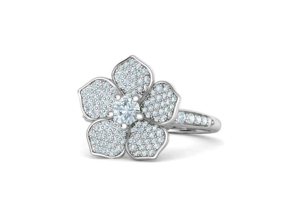 5 Petals Flower Ring 3dmodel with 30 pointer stone 3D print model_13