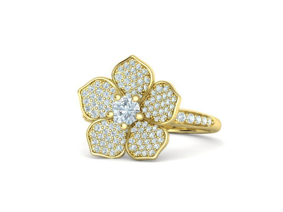 5 Petals Flower Ring 3dmodel with 30 pointer stone 3D print model_12