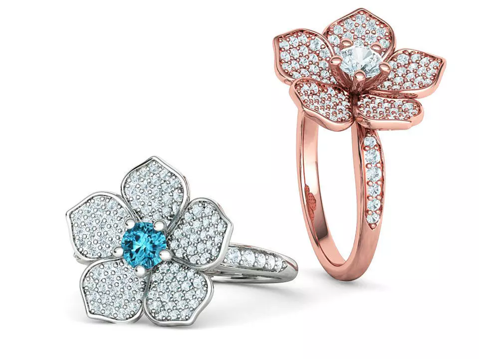 5 Petals Flower Ring 3dmodel with 30 pointer stone 3D print model_0