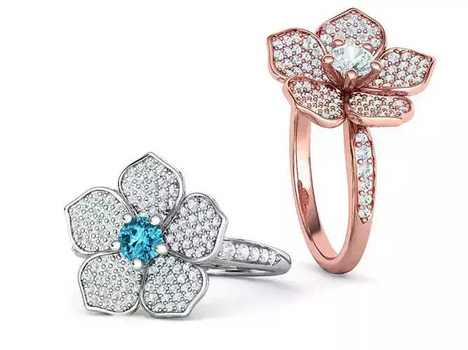 5 Petals Flower Ring 3dmodel with 30 pointer stone