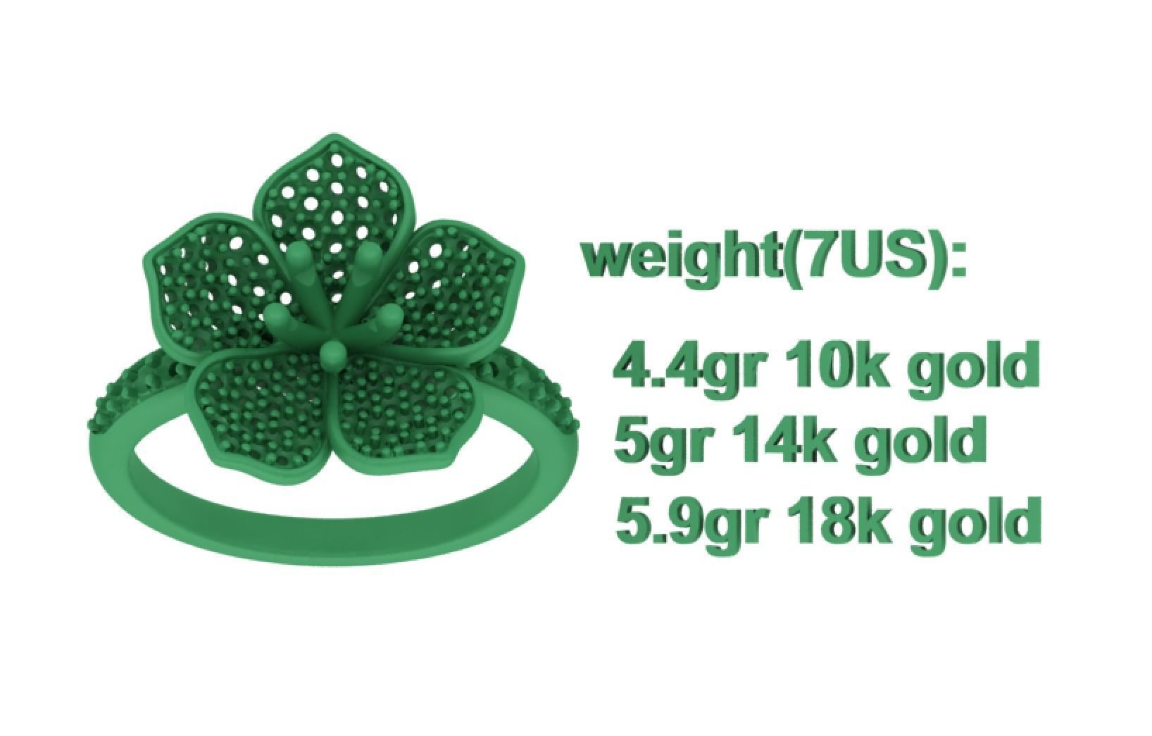 5 Petals Flower Ring 3dmodel with 30 pointer stone 3D print model_18