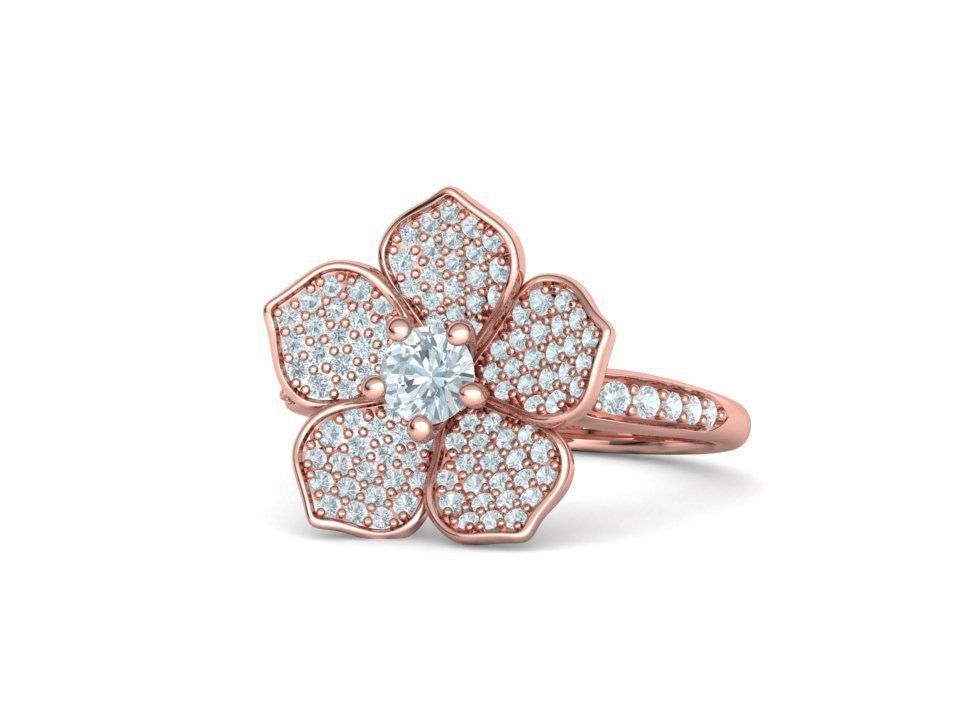 5 Petals Flower Ring 3dmodel with 30 pointer stone 3D print model_11