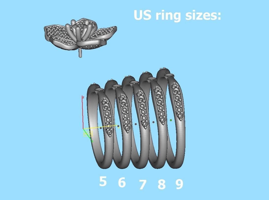 5 Petals Flower Ring 3dmodel with 30 pointer stone 3D print model_24