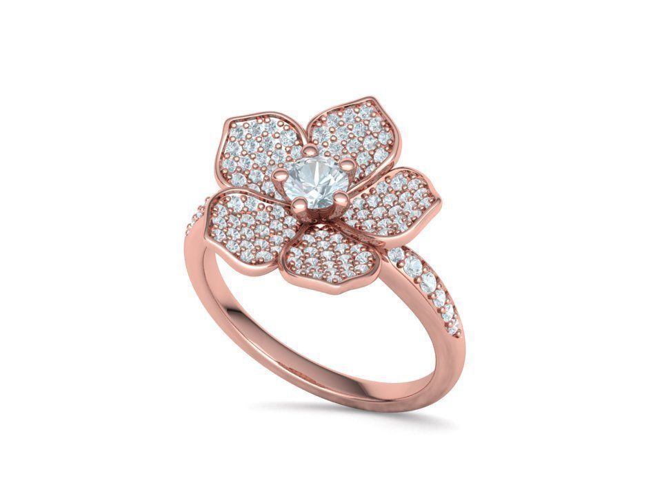 5 Petals Flower Ring 3dmodel with 30 pointer stone 3D print model_25