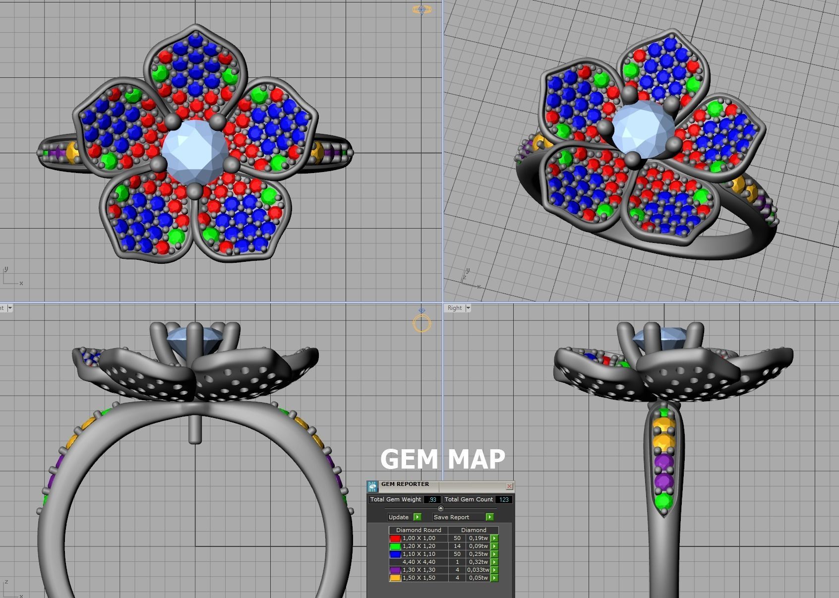 5 Petals Flower Ring 3dmodel with 30 pointer stone 3D print model_23