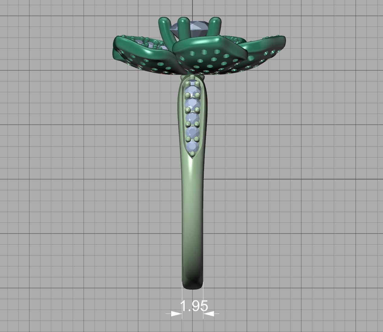 5 Petals Flower Ring 3dmodel with 30 pointer stone 3D print model_19