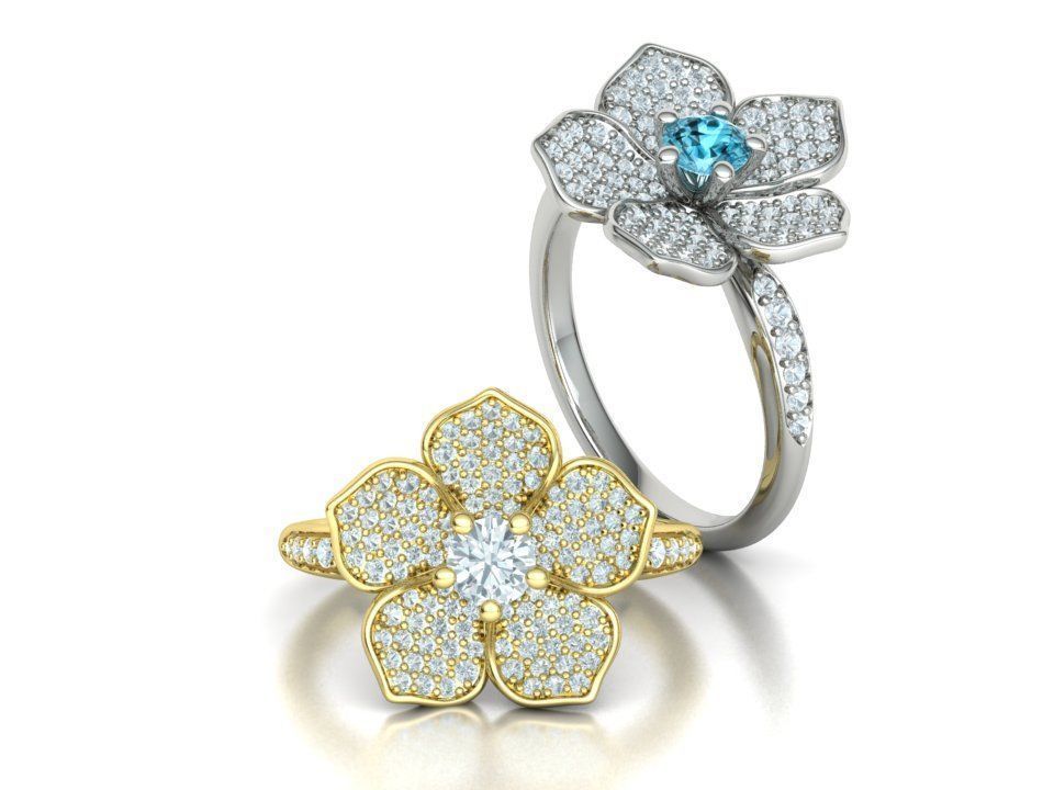 5 Petals Flower Ring 3dmodel with 30 pointer stone 3D print model_3