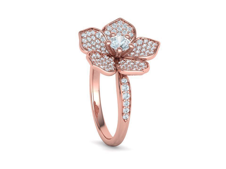 5 Petals Flower Ring 3dmodel with 30 pointer stone 3D print model_7