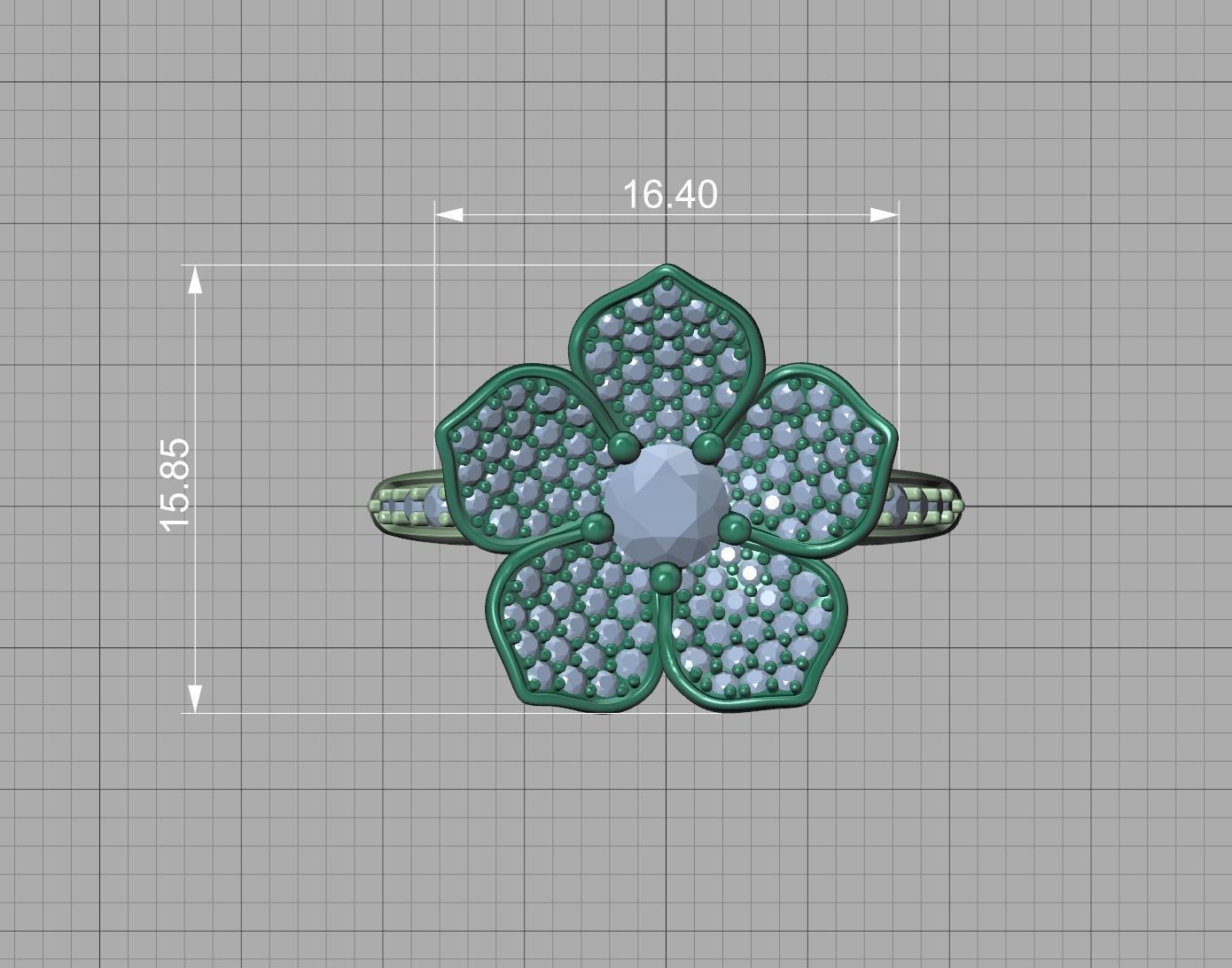 5 Petals Flower Ring 3dmodel with 30 pointer stone 3D print model_16