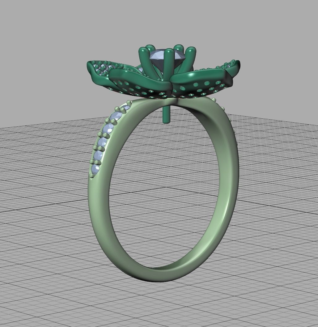 5 Petals Flower Ring 3dmodel with 30 pointer stone 3D print model_22