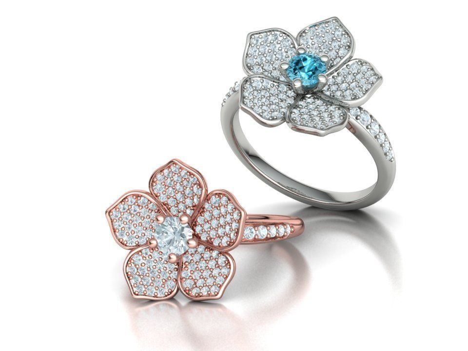 5 Petals Flower Ring 3dmodel with 30 pointer stone 3D print model_5