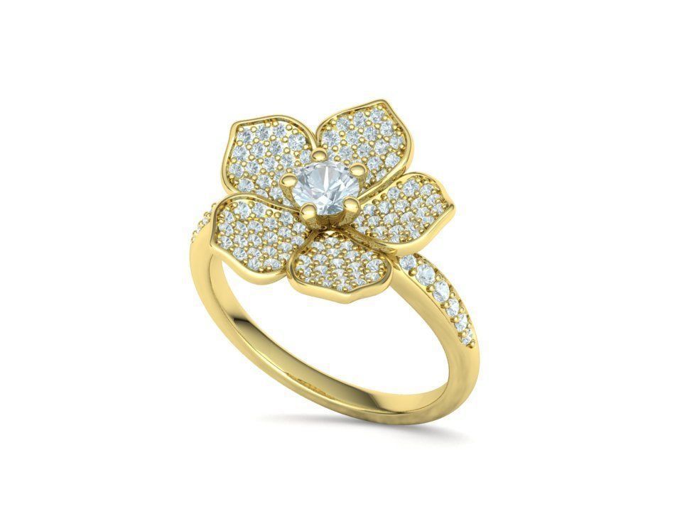 5 Petals Flower Ring 3dmodel with 30 pointer stone 3D print model_26