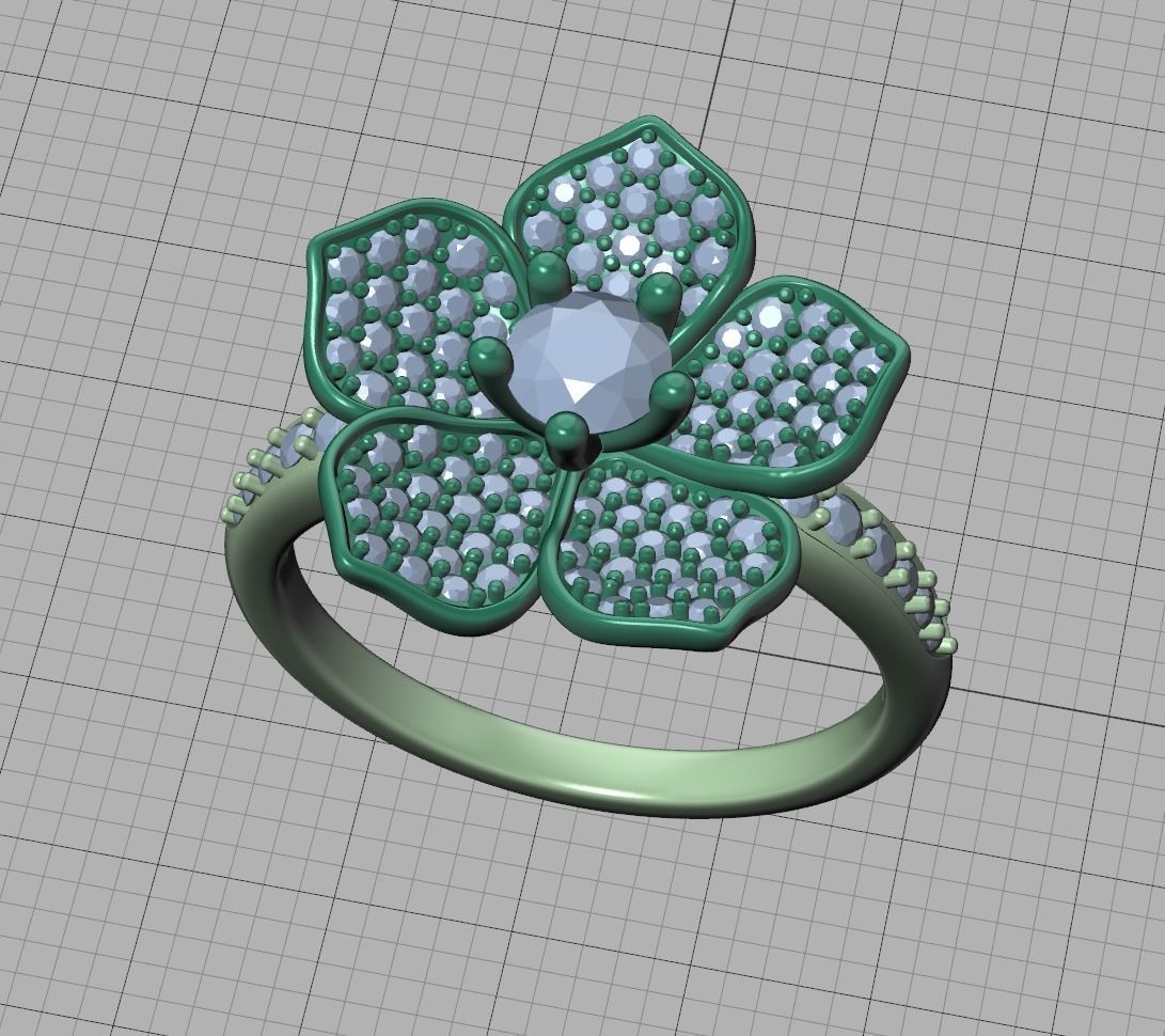5 Petals Flower Ring 3dmodel with 30 pointer stone 3D print model_20